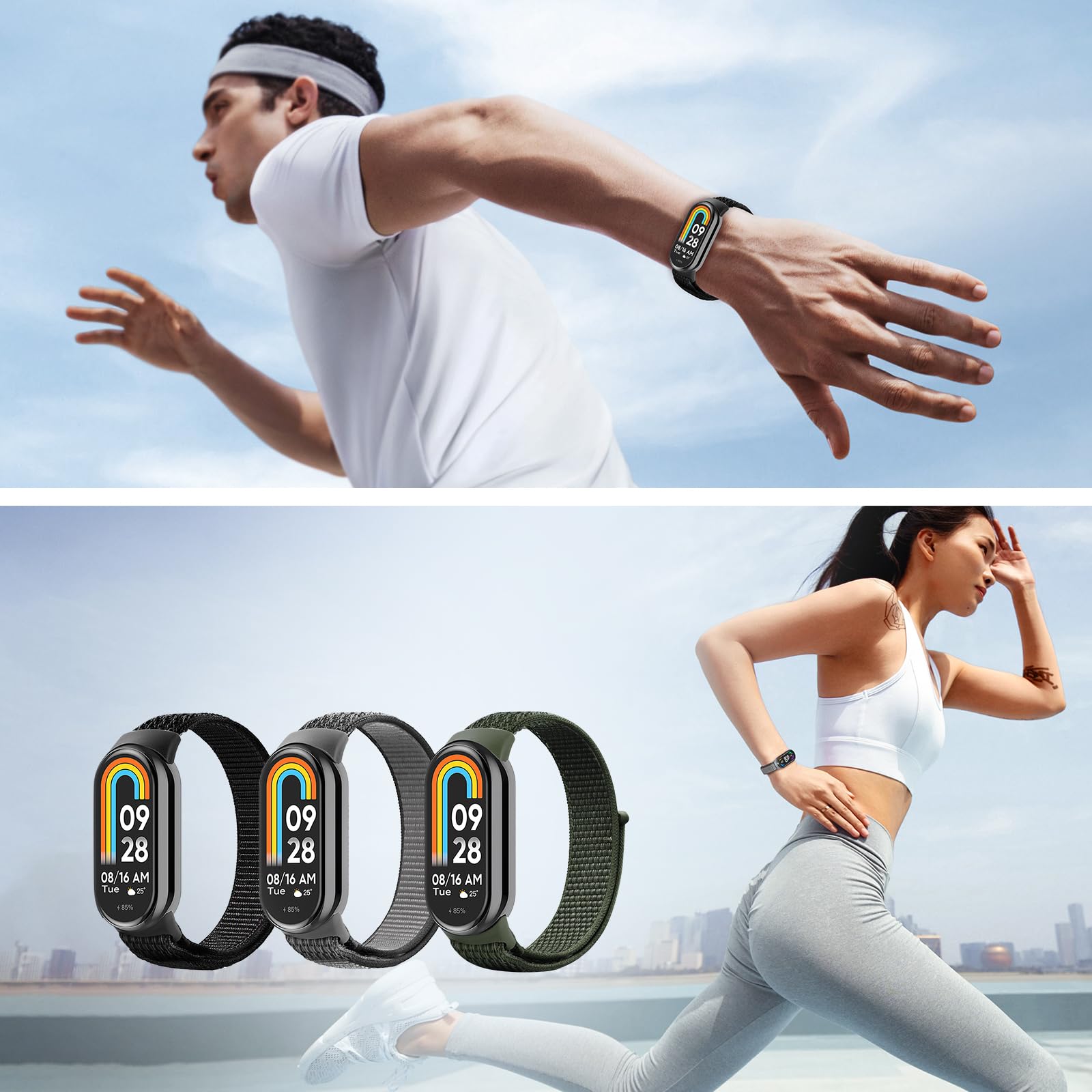 aceyoon Nylonowa bransoletka kompatybilna tylko z Xiaomi Smart Band 10/9/8, 3 regulowane elastyczne bransoletki sportowe