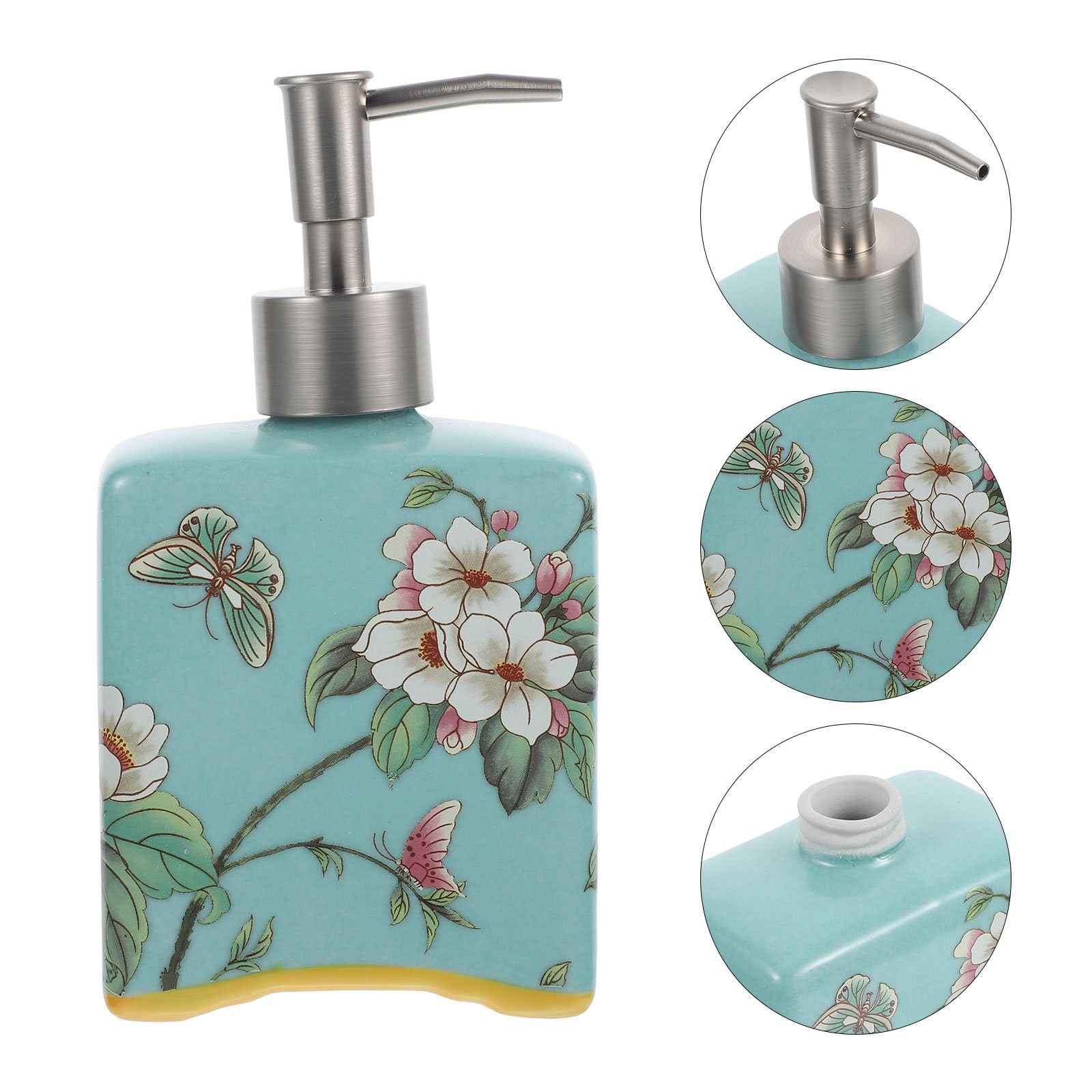 Healvian Dispenser di Sapone Liquido Ricaricabile in Ceramica da 410ml con Pompa in Acciaio Inossidabile per Cucina e Uso in Hotel, Elegante e Funzionale