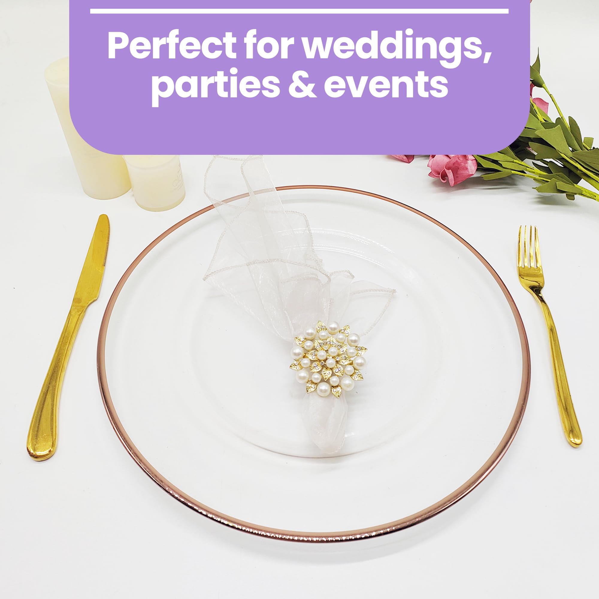 Plato de carga de cristal con borde de oro rosa de 33 cm, impresionante decoración de mesa de comedor para bodas, aniversarios, cumpleaños y eventos, elegante vajilla de fiesta para catering, comedor