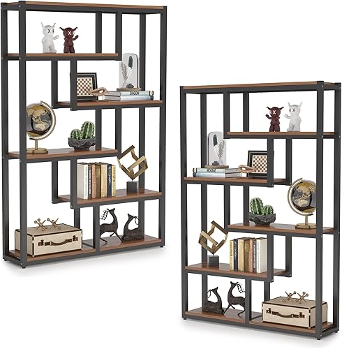 Miniatura 9 de Tribesigns - Estantería industrial de 6 estantes, estantería vintage estilo Etagere, estante de exhibición de almacenamiento escalonado de 69 Marrón