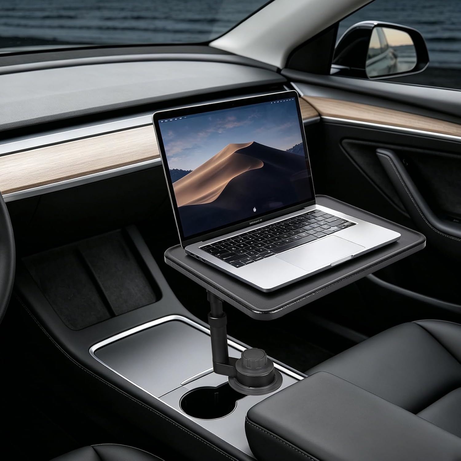 car cup holder tray, Car Desk for Laptop，Car Tray with 360° Rotating Cup Holder,Adjustable Height, Black leather texture color Compatible with Tesla Model 3/Y/S, Ford，Toyota Sienna/Most Vehicles | Car Desk for Laptop, Car iPad desk, car dining table