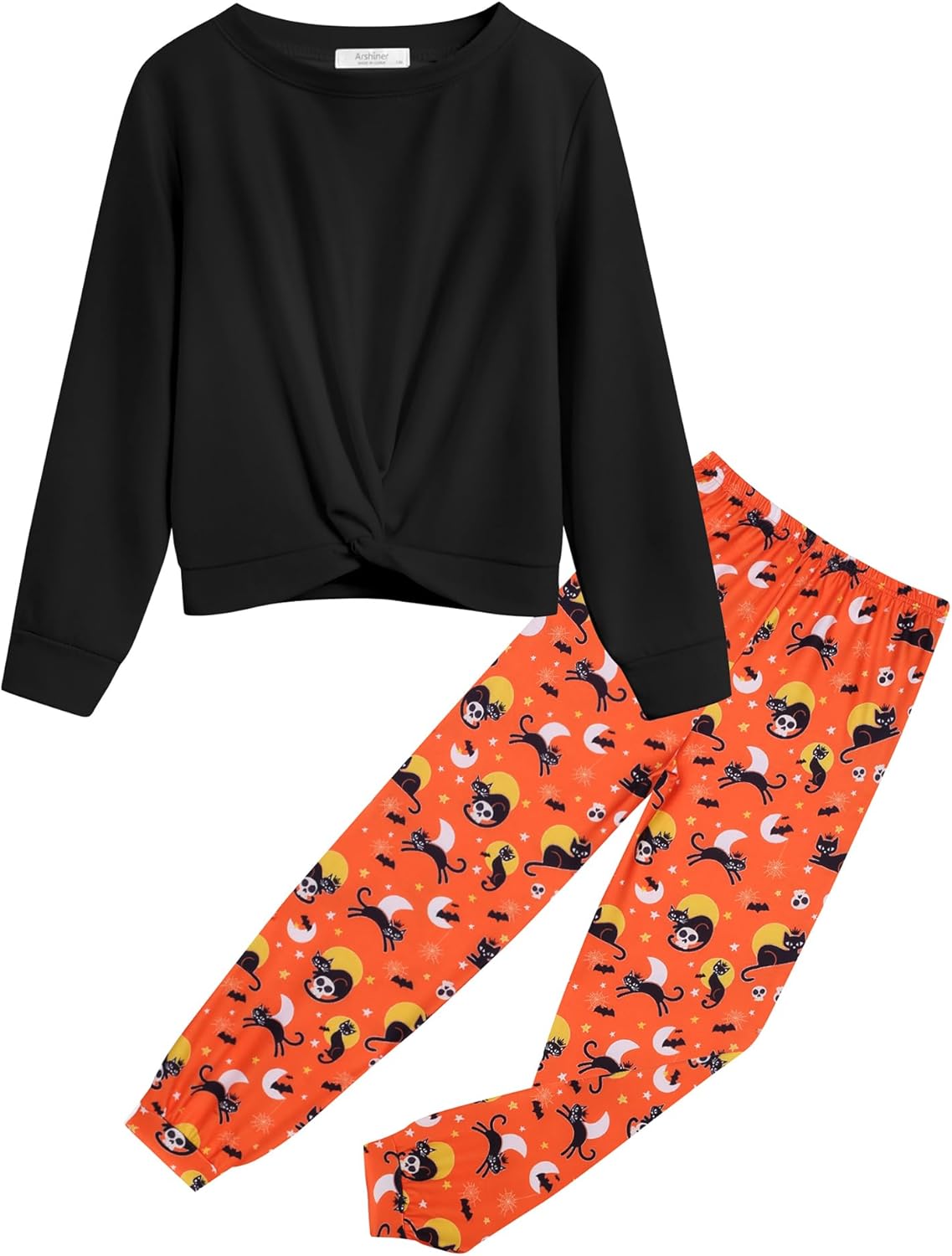 Arshiner Girls 2 Piece Outfits Fashion Twist Front Tracksuit Long Sleeve Pullover Sweatshirt Sweatpants Jogger set Sweatsuit
