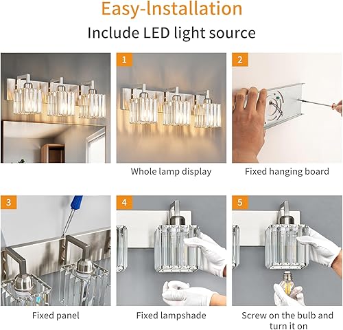 Miniatura 7 de Moderna lámpara para tocadorpared de baño, 3 luces, de níquel cepillado y de cristal