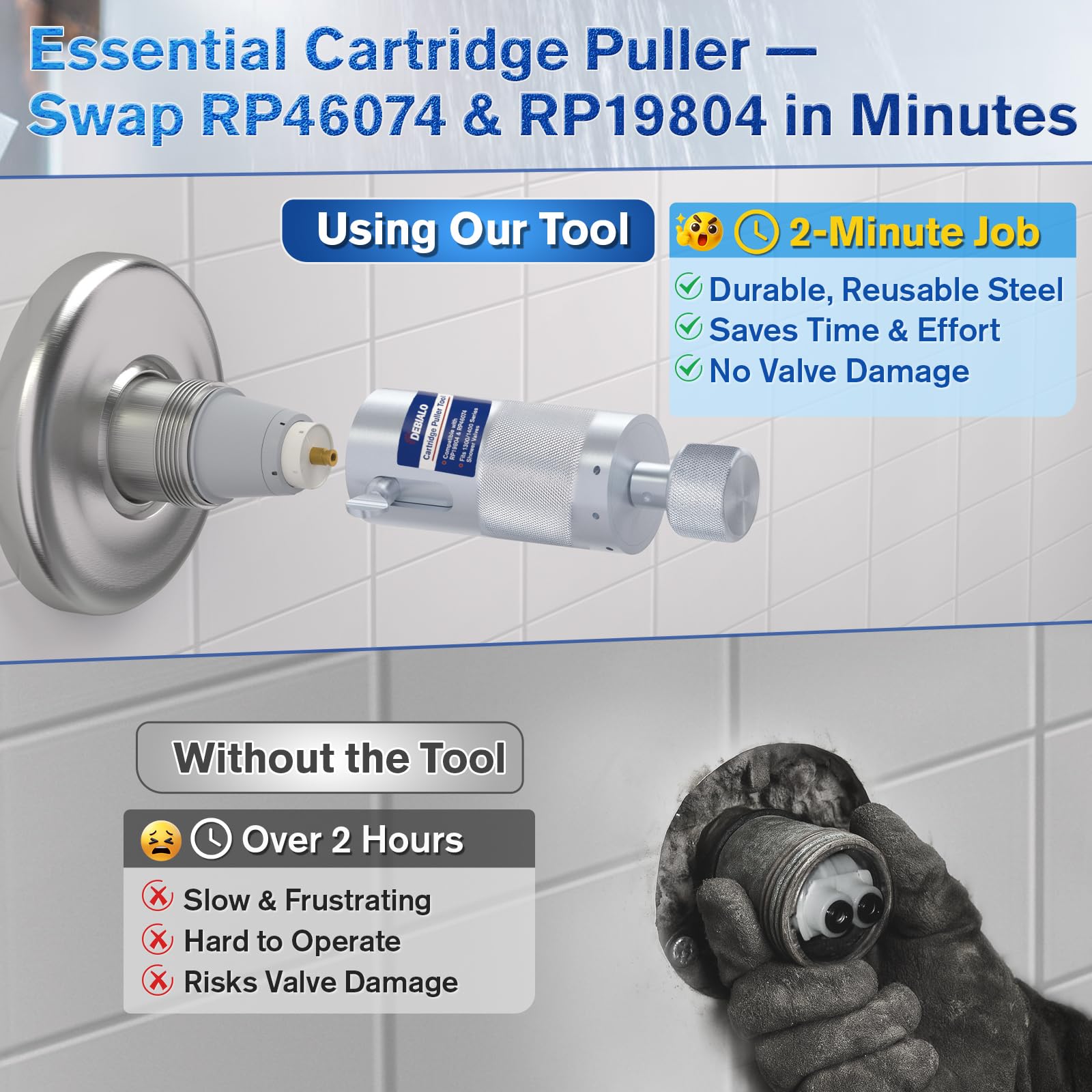 Shower Cartridge Removal Tool For Delta RP19804 RP46074 - Cartridge Puller Compatible With 1300/1400 Series