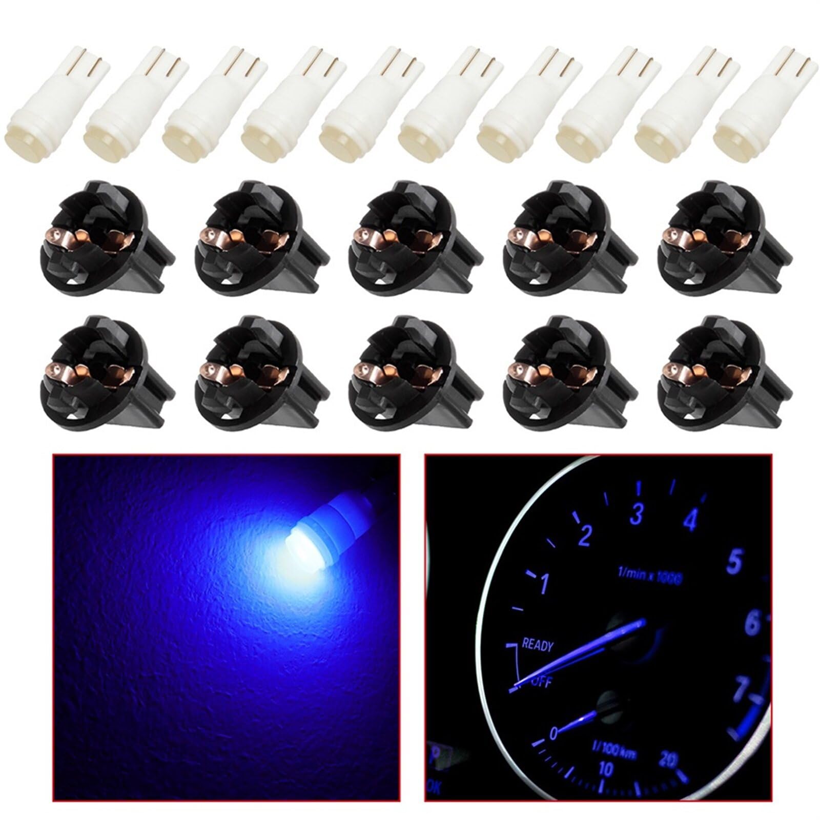 ECCPP Instrument Cluster Dash Panel Lights with Twist Lock Socket T10-Blue-12V/24V-40MA-15LM T10 Twist Lock W5W 147 152 158 159 161 168