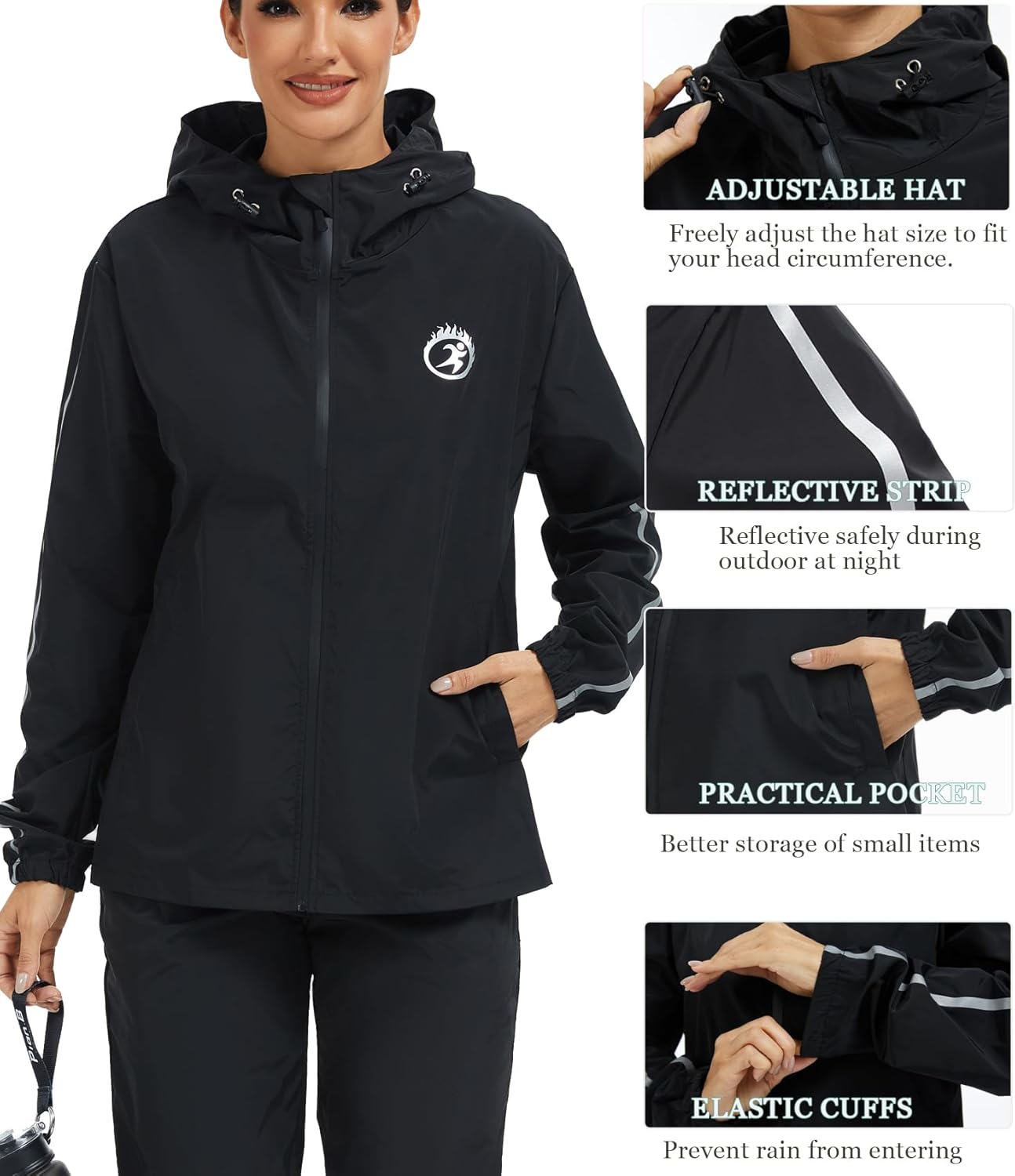 NINGMI Lightweight Rain Jacket Women Raincoats with Hood Waterproof Jacket Windbreaker Zipper for Hiking Outdoor Travel - Image 5