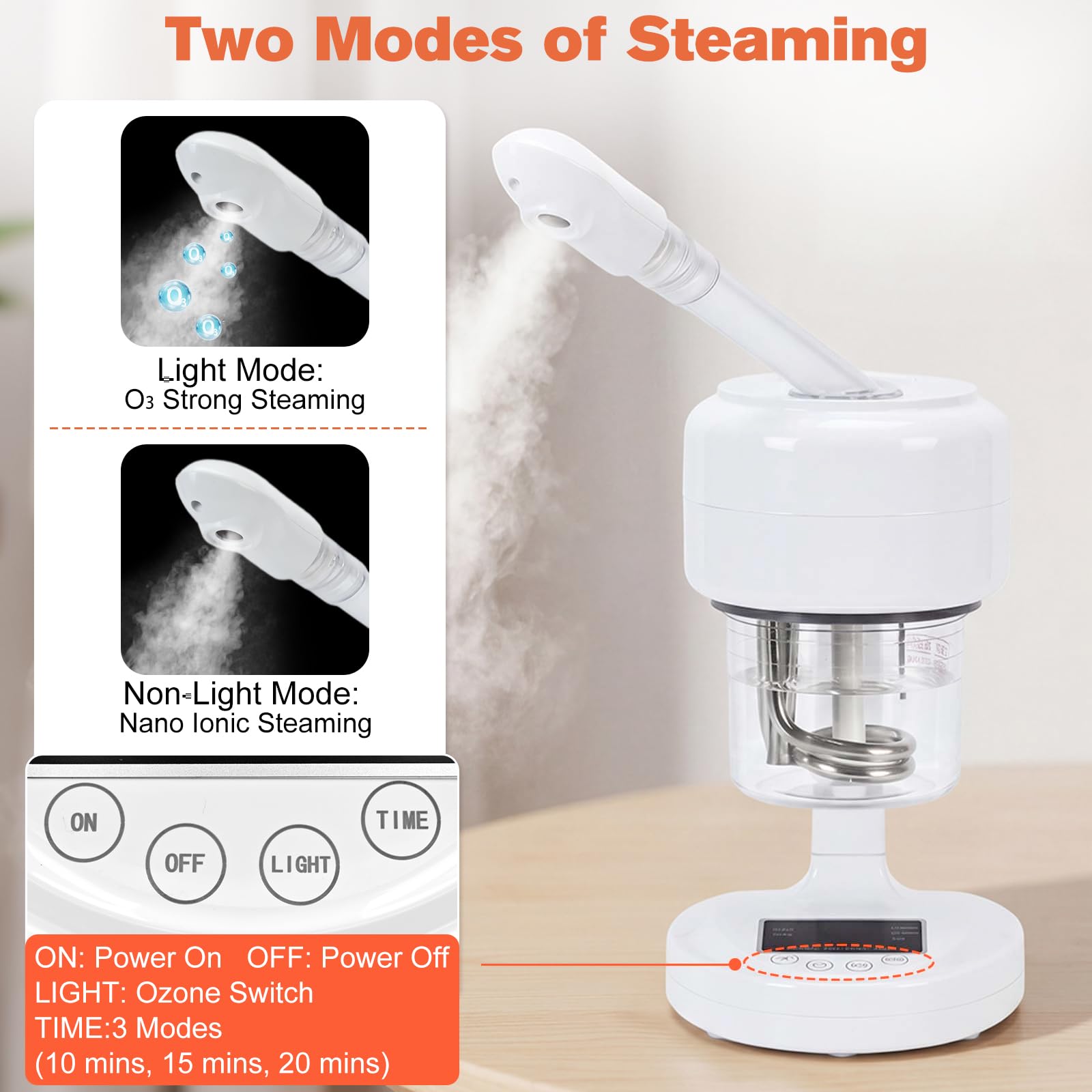 Vaporizzatore facciale portatile, ozono e nebbia calda, umidificatore da tavolo per spa viso, cura della pelle domestica, salone di bellezza professionale con ugello rotante a 360°