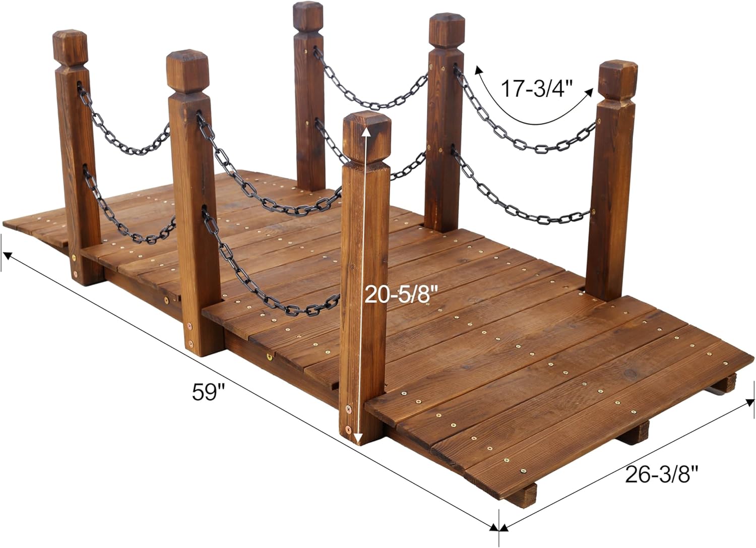 5 Garden Bridges for Outdoors FT Wooden Garden Bridge, Stained Wood Arc Footbridge with Chain Railings, Decorative Pond Crossing for Backyard Creek Farm Landscaping, Garden Bridge