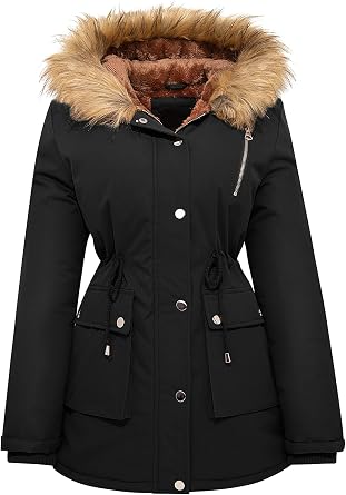 Garemcy Womens Winter Water Repellent Coat Thicken Puffer Jacket Warm Fleece Lined Parka With Fur Hood Coat