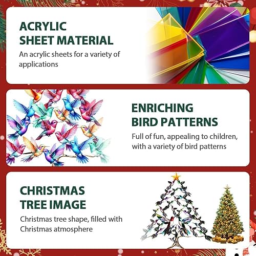 Miniatura 6 de Adorno de Navidad de Colibrí 2D de Acrílico, Adorno Apilado Nuevo de Colibrí de 2026 para Navidad, Adornos de Colibrí Apilados de Invierno Coloridos