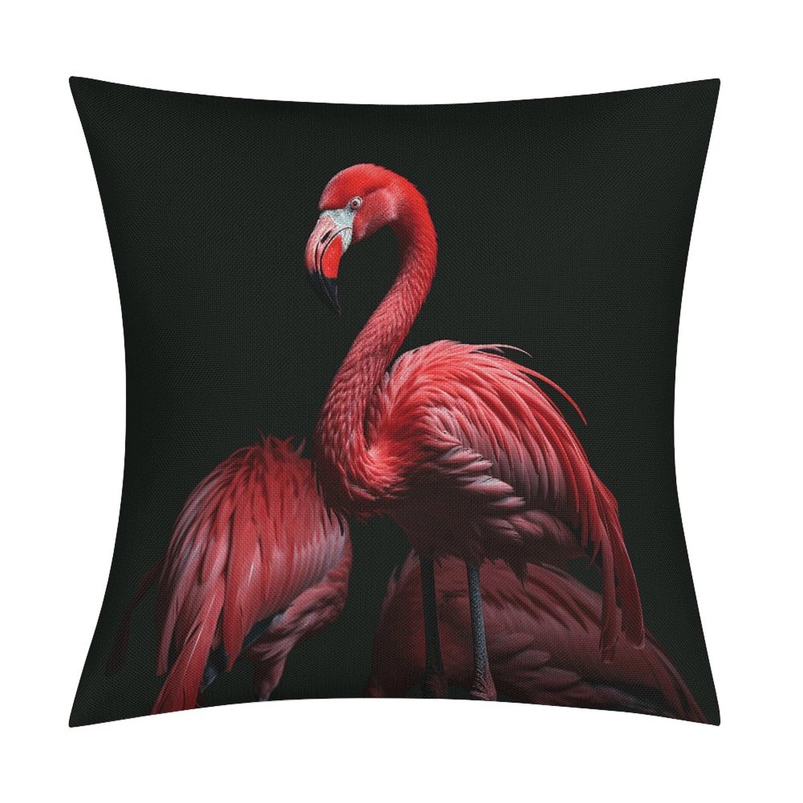 Fodpand Style Flamingo Black Background Pillow Covers 18X18 Inch, Pillow Cases Boho Farmhouse, Throw Pillow Covers For Couch Sofa Bed Spring Home Decor