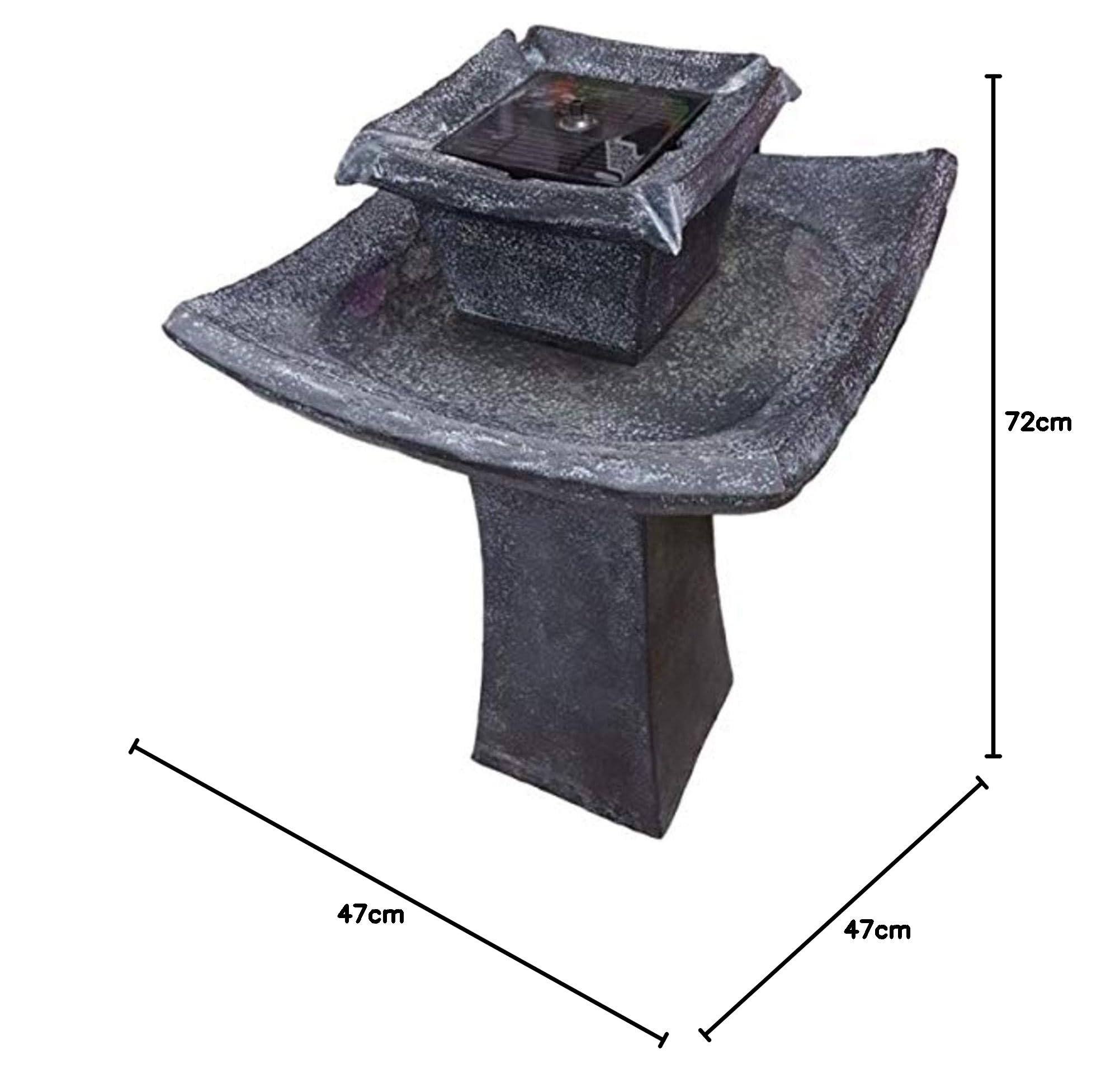 Garden Mile Fontana solare Pogoda dal design giapponese, effetto pietra tradizionale, vaschetta ornamentale per uccelli da giardino, patio, in resina ad alta efficienza energetica, a 2 ripiani