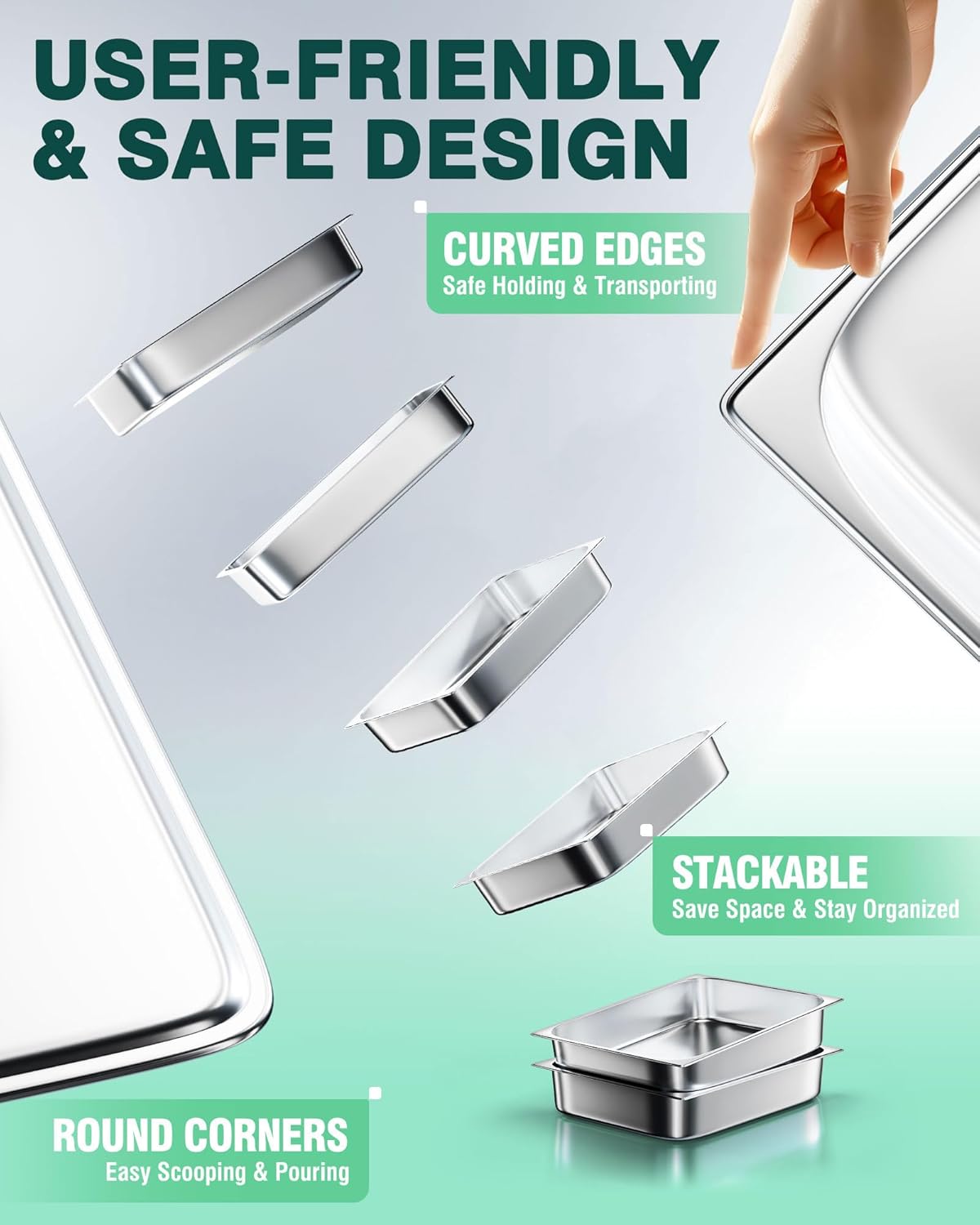 WantJoin Steam Table Hotel Pans 1/2 Half Size 2.5 Inch Deep 6 Pack, Stainless Steel Metal Tray Sets Food Storage Container for Restaurant Chafing Dishes Commercial Buffet Warmer Catering Supplies - Image 6