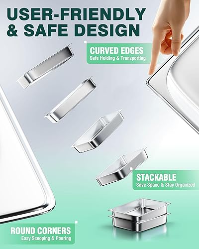 Miniatura 6 de WantJoin 12 bandejas de mesa de vapor de tamaño medio, paquete de 6 sartenes de mesa de vapor de restaurante de 2.5 pulgadas de profundidad, bandeja