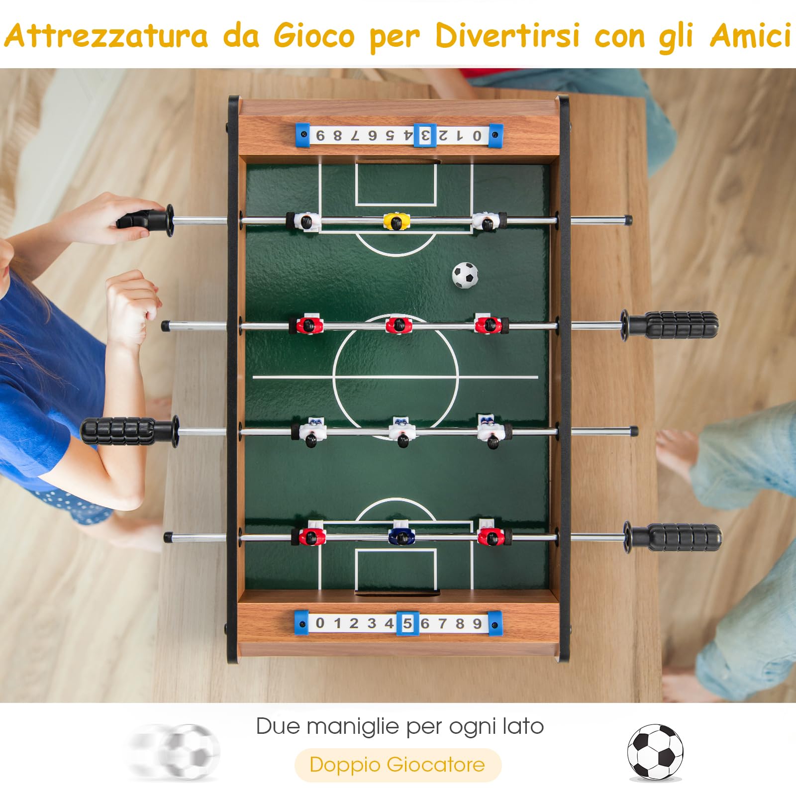 COSTWAY Mini Calcio Balilla, Calcetto da Tavolo Salvaspazio con Maniglie 2 Palloni, Segnapunti, Biliardino per Bambini e Adulti, Feste e Casa, 51 x 30,5 x 9 cm
