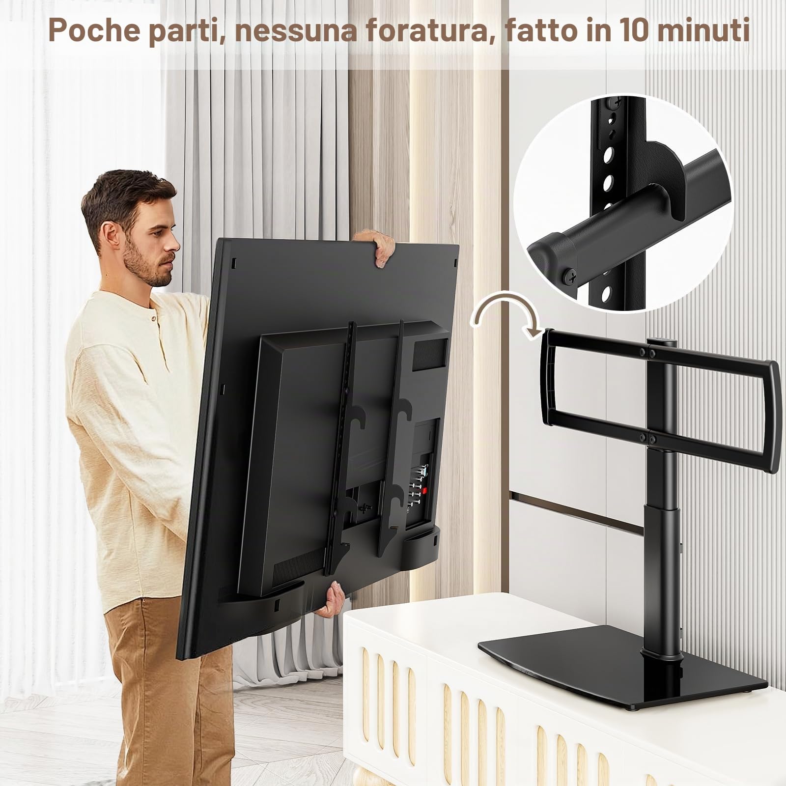 Hemudu Supporto TV da Tavolo, Staffa TV 32 a 70 pollici LCD/LED/Plasma, Supporto TV Universale Girevole 80º, Piedistallo TV 4 Livelli di Regolabile in Altezza, Max 40 Kg, VESA Massimo 600x400 mm