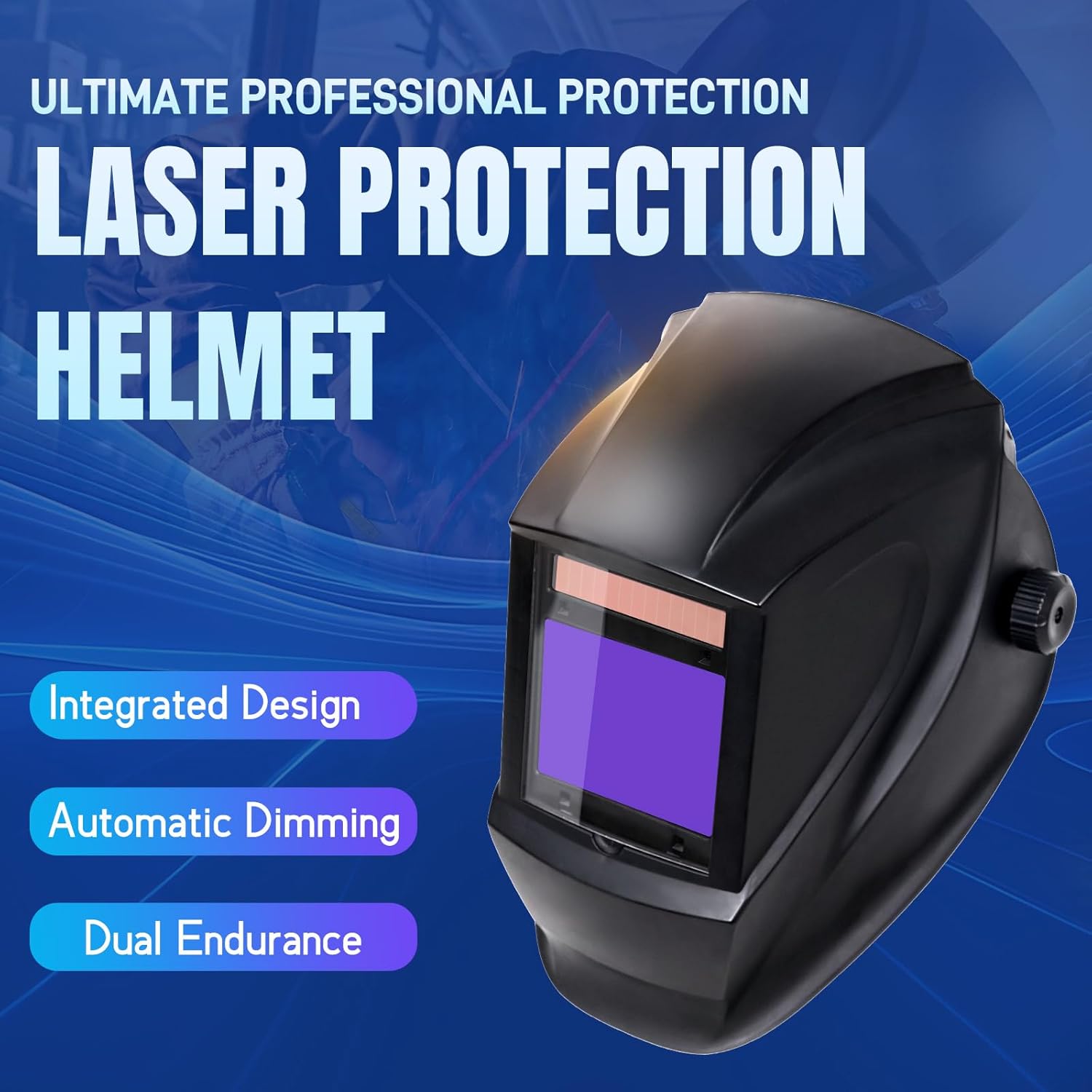 Laser Safety Helmet Welding Helmet 4.13”X3.35” Welding Hood Auto Darkening Protective Mask True Color 4 Sensors Dual Power Supply Wide Shade 4/5-8/9-13 for Laser Welding Cleaning