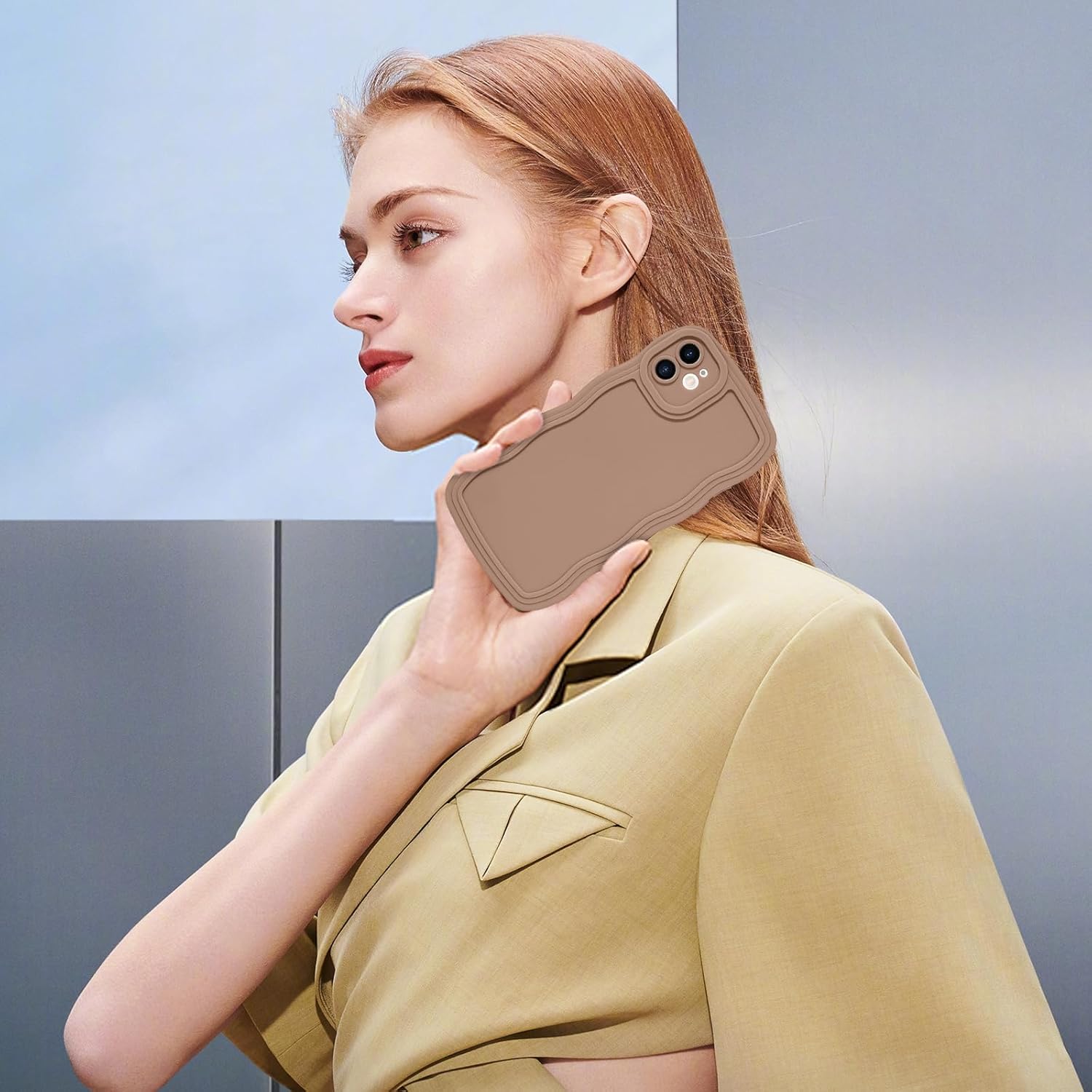 GUAGUA for iPhone 12 Case with Wrist Strap, Wavy Phone Case, Cute Curly Wave Shape, Adjustable Wristband Kickstand, Shockproof Protective Case for iPhone 12 6.1 Inch, Brown - Image 6