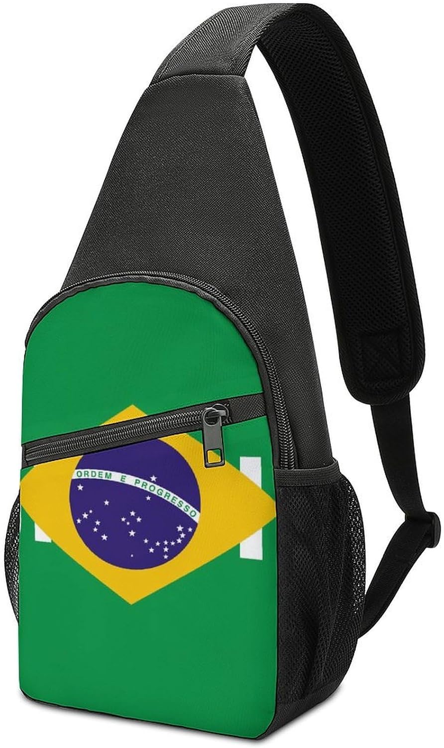 Brazil Brazilian Flag Crossbody Sling Backpack Chest Bag Daypack | unisex,trendy,with convertible and detachable shoulder strap,side pockets