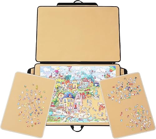 Miniatura 8 de YISHAN Tabla de rompecabezas portátil de 1000 piezas con cubierta para adultos y niños, estuche de rompecabezas para almacenamiento, tapete de