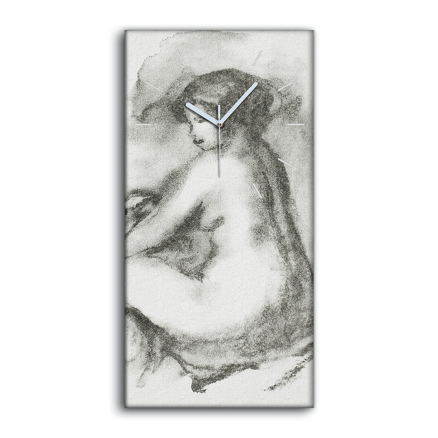 Horloge sur toile dessin de femme 30x60cm pour salon moderne