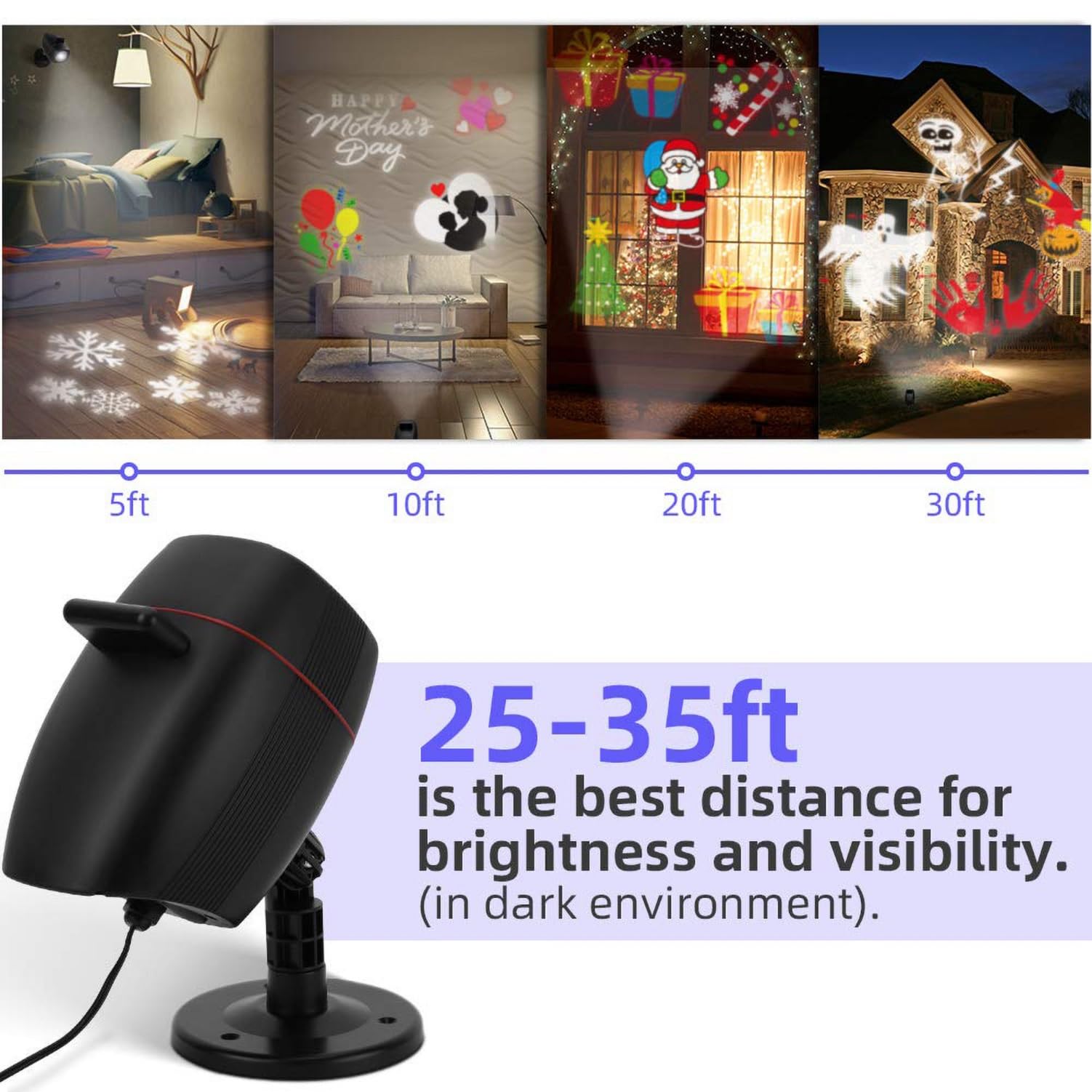 OUSFOT LED Projektorlampe Weihnachten mit 16 Folien Projektor Lichter IP65 Wasserdicht für Weihnachten/Halloween/Indoor/Garten