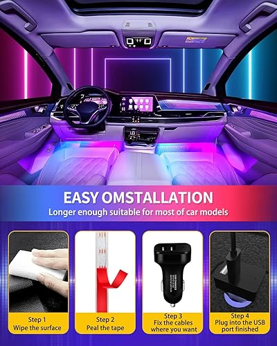 Miniatura 3 de Tira de luces LED RGB para automóvil con control de aplicación kit de iluminación inteligente de neón para debajo del salpicadero con cargador de