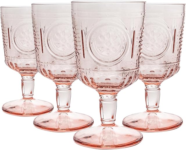 Bormioli Rocco Romantic Wine Glasses Set - Vintage Italian Cut Glass Goblets - 320ml - Pink - Pack of 12