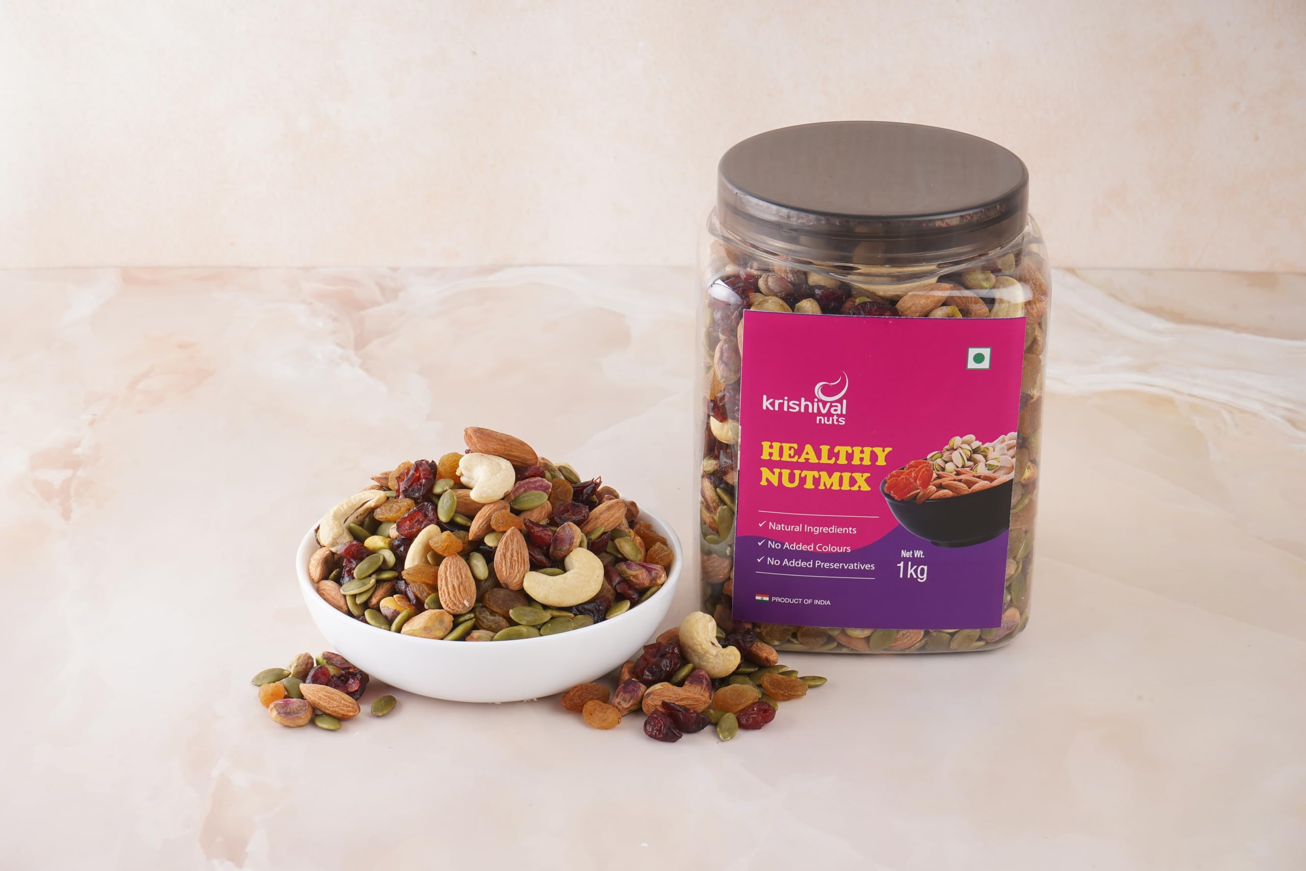 Krishival Nuts Healthy Nut Mix | Premium Trail Mix | Mixed Seeds with Dry Fruits | Almonds | Cashews | Pistachios | Pumpkin Seeds | Raisins | Cranberries, Reusable Jar (200 Grams, Jar) 3