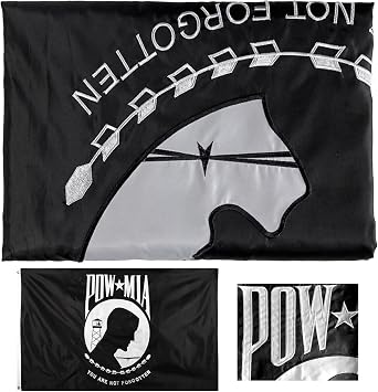 Embroidered Pow Mia Flag 3x5 Outdoor Double Sided- 3Ply Heavy Duty 300D NylonAll Weather- You Are Not Forgotten Prisoner of War Flag- 2 Brass Grommets & 4 Rows Sewn