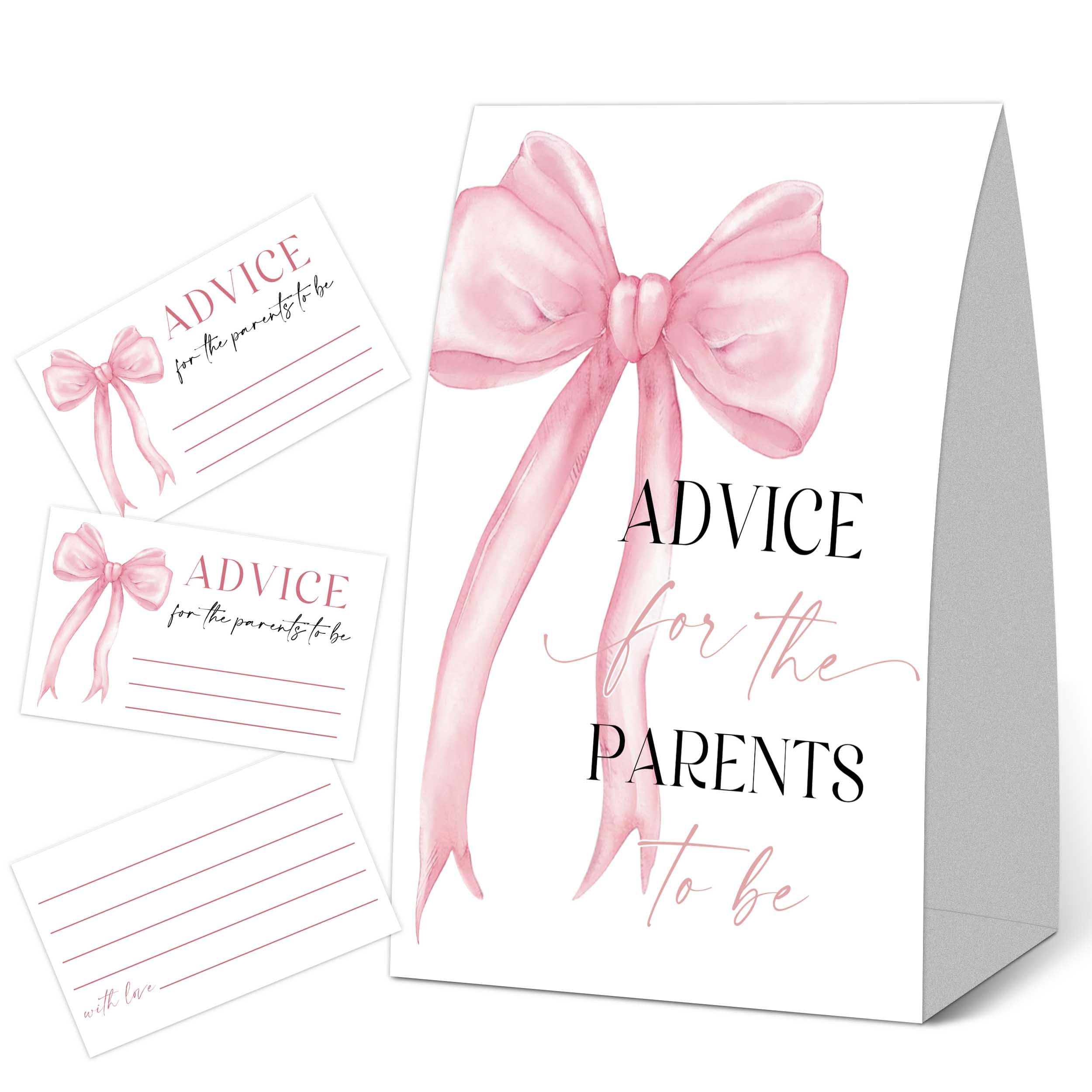 Jeu de fête prénatale nœud rose pour animer une table de baby shower et conseiller les parents