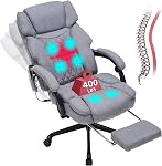 6 Points chaise de bureau de massage avec chauffage, chaise de bureau inclinable avec repose-pieds, fauteuils de bureau à la maison Vibration pour les personnes lourdes 400lbs, Président exécutif de la direction ergonomique, Noir