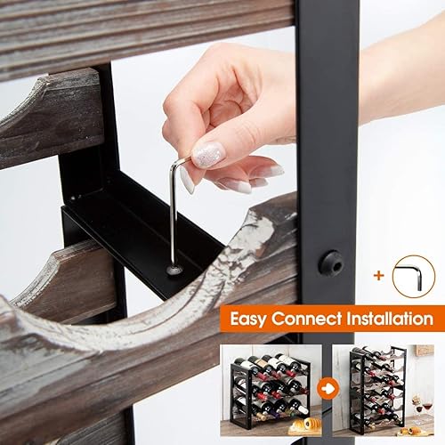 Miniatura 4 de Estante de vino rústico independiente de 3 niveles apilable, soportes para botellas de almacenamiento para encimera, 12 botellas de vidrio, estante