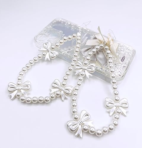Miniatura 2 de Cell Phone Lanyard Wrist Strap Phone Charms Strap Beaded Phone Lanyard Bowknot Pearl Handmade Bracelet Keychain Cell Phone Chain for Women Girls