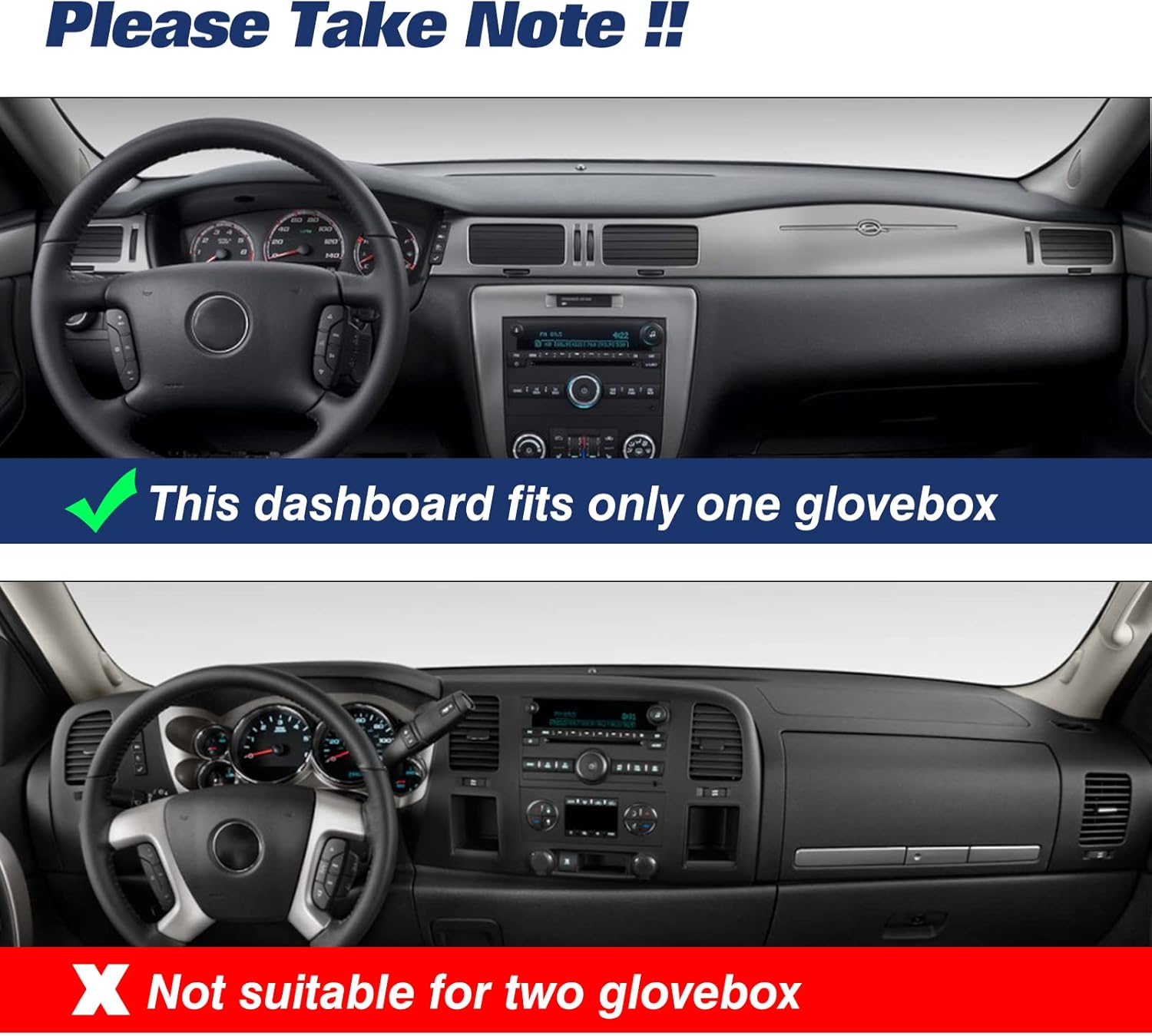 Silverado Dashboard Cover Compatible with 2007-2014 Tahoe/Avalanche/Suburban/Yukon/XL/Denali, 2007-2013 Silverado(LTZ Only), 2007-2013 Sierra(SLT/Denali Only Black Dash Board Cover