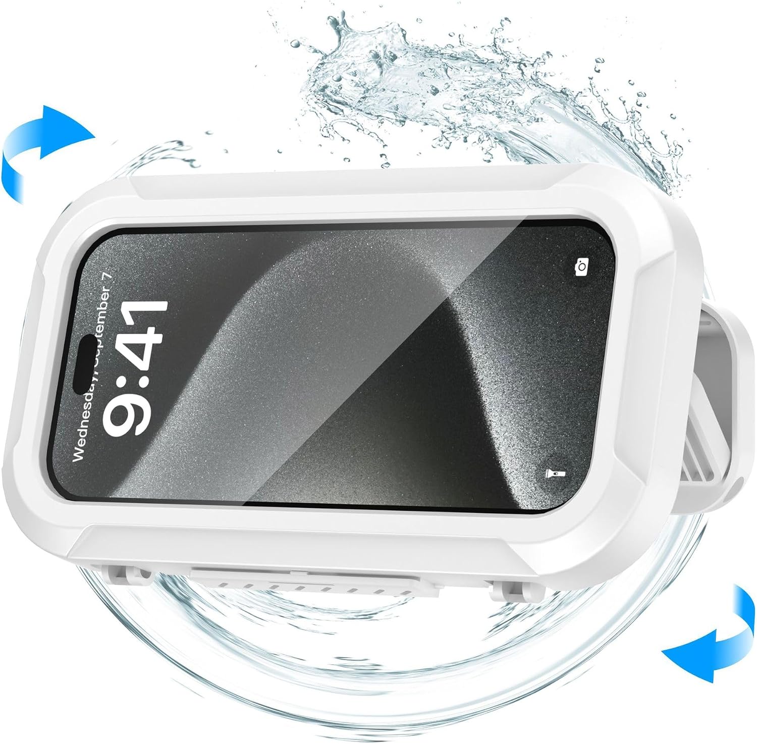 Bathroom Waterproof and Anti-Fog Phone case, Wall-Mounted Phone Stand Without Drilling Holes, TV-Watching Gadget with Rotation Function, Waterproof Box (White)