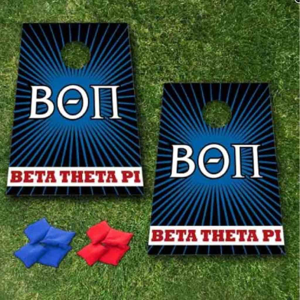 VictoryStore Cornhole Games - Beta Theta Pi Cornhole Game - 8 Bags Included - Wooden Boards - Great for Beta Theta Pi Rush (Blue Burst #2)