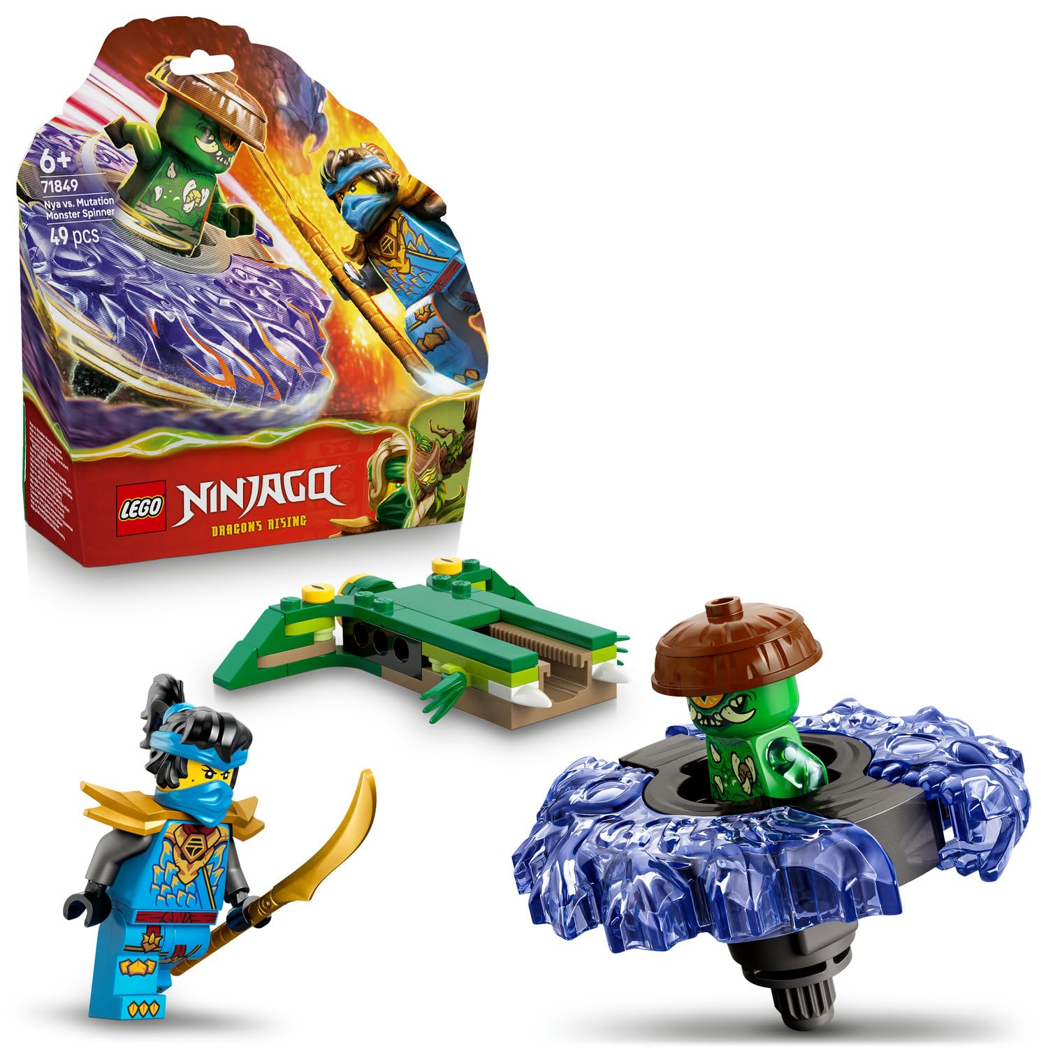 LEGO NINJAGO Nya, Mutasyon Canavarı Topacına Karşı 71849-6 Yaş Üzeri Çocuklar için Aksesuarlı Nya ve Kötü Mutasyon Canavarı Minifigürleri İçeren Yaratıcı Oyuncak Yapım Seti, Hediye Fikri (49 Parça)