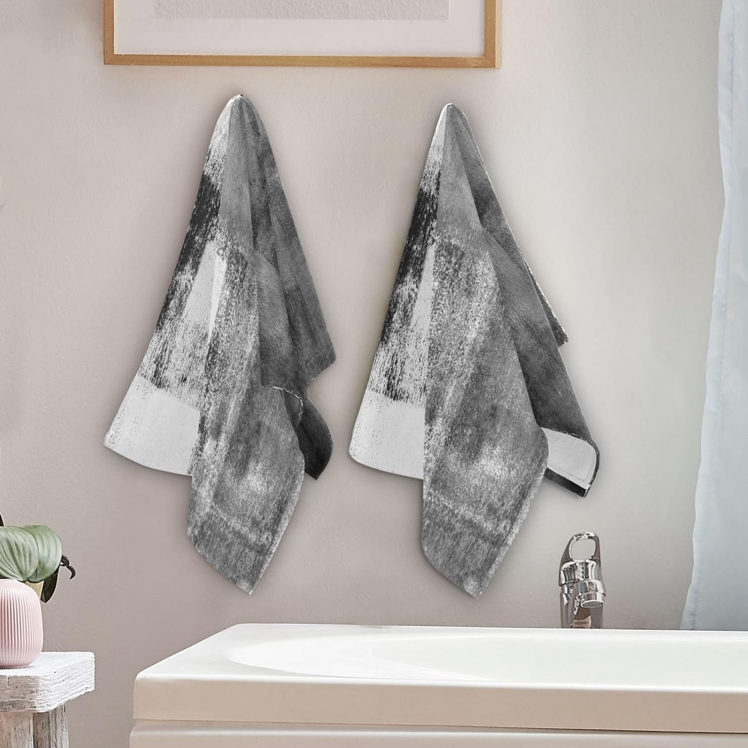 Black and White Hand Towels for Bathroom 2 Pack,Microfiber Soft Absorbent Grey Ombre Modern Abstract Art Grunge Kitchen Towels,Decorative Bathroom Towels for Face,Hair,Bath,Shower 14"x28" - Image 3