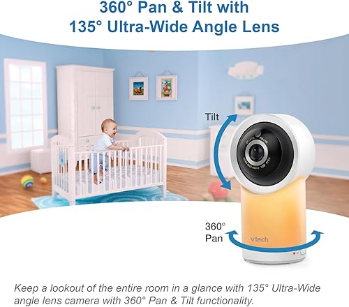 Miniatura 4 de VTech RM7766-2HD RM77662HD Smart Wi-Fi 1080p 2 cámaras 360 Pan-and-Tilt Video Monitor Sistema de monitor de bebé con pantalla de 7 pulgadas, luz