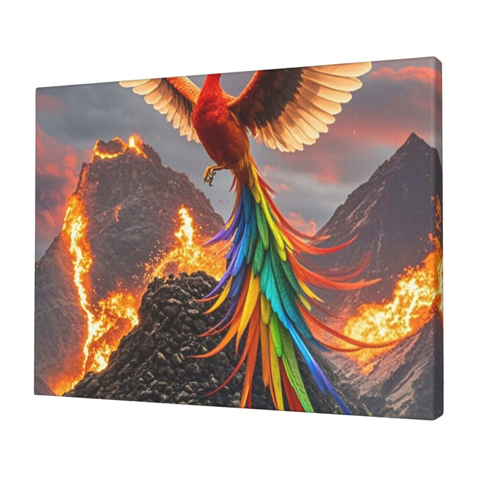 FodPand Canvas Wall Art for Living Room Wall Decor 12"x16" Modern Artwork Painting Pictures Hanging Canvas Prints Phoenix and Fire Aesthetic Wall Art for Bedroom Bathroom Office Wallart Decor