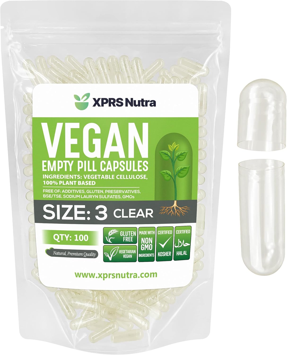XPRS Nutra Size 3 Empty Capsules 100 Count Clear Empty
