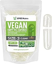 XPRS Nutra Size 3 Empty Capsules - 100 Count Clear Empty Vegan Capsules - Vegetarian Pills - DIY Vegetable Capsule Filling - Veggie Pill Caps
