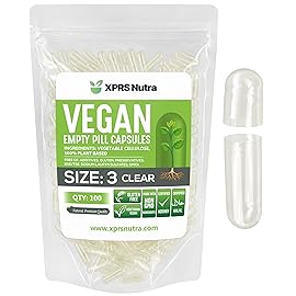 XPRS Nutra Size 3 Empty Capsules - 100 Count Clear Empty Vegan Capsules - Vegetarian Pills - DIY Vegetable Capsule Filling - Veggie Pill Caps