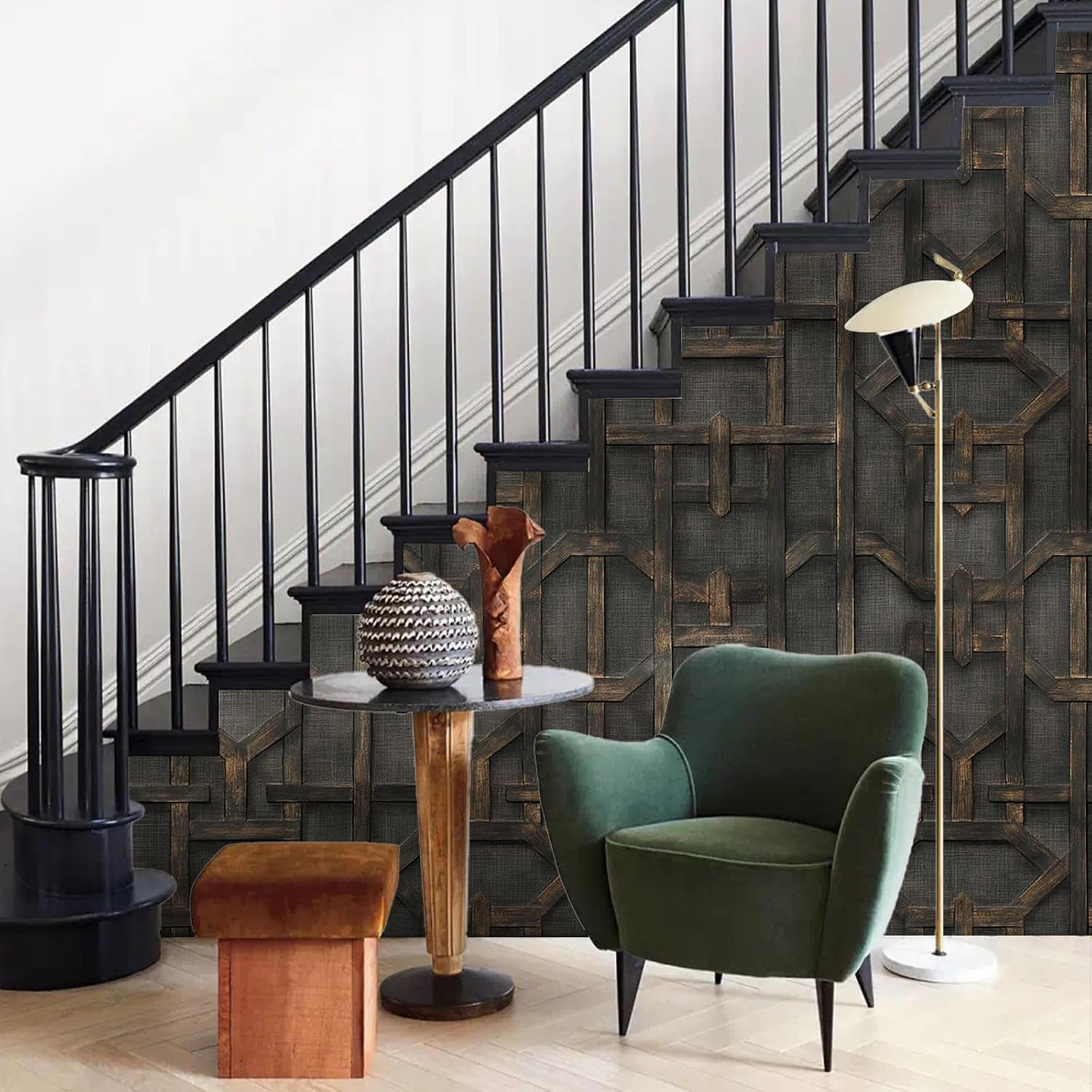 Abstract Wood Texture Wallpaper Self Adhesive Peel and Stick Black Brown Watercolor Whimsical Pattern Contact Paper Removable Waterproof for Bedroom Renter Friendly 17.71"x236.2"