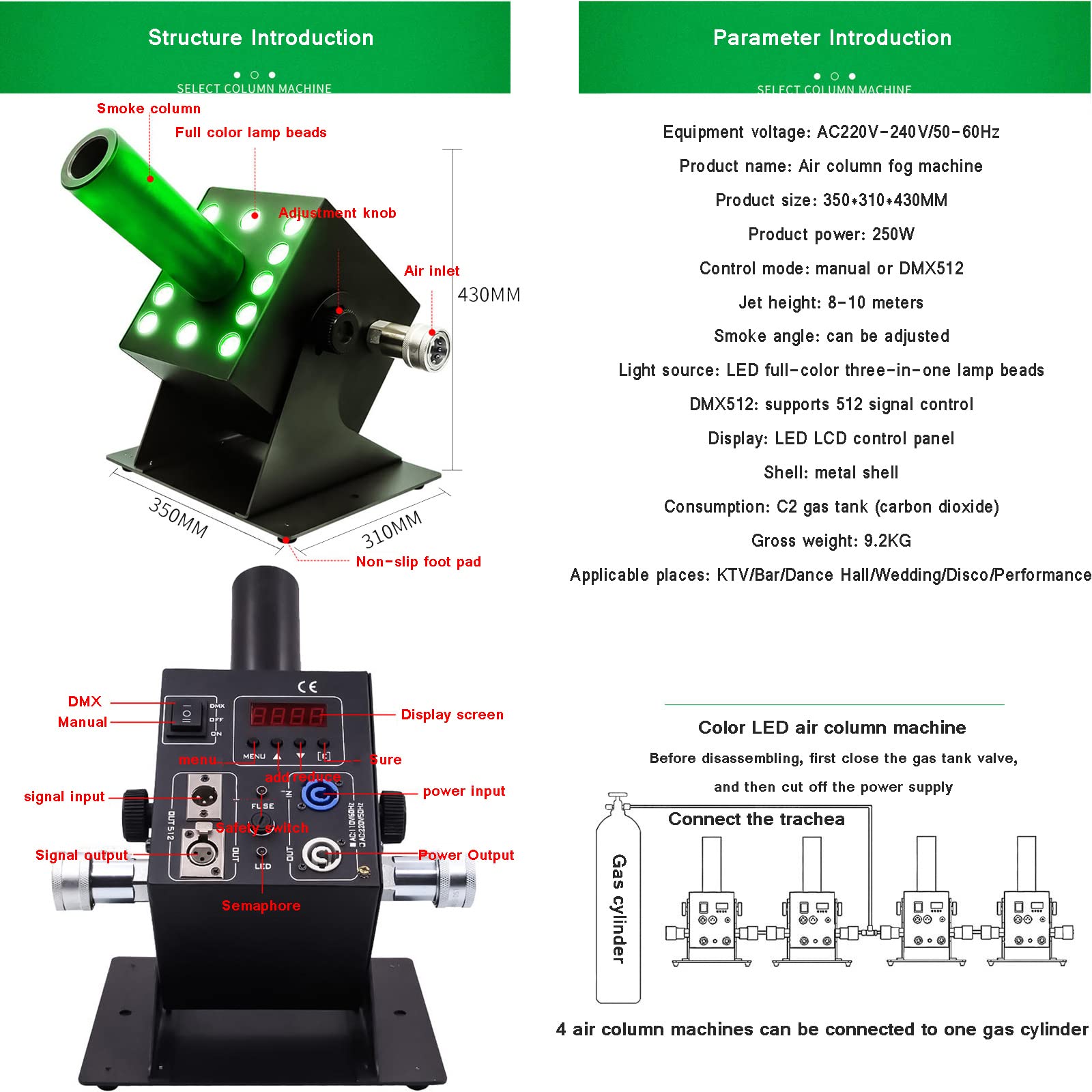 Macchina del Fumo compatta da 250 Watt Prodotti DJ Macchina del Fumo LED DMX da 250 W con Angolo di Fumo Regolabile 3 in 1 a Colori Rosso/Blu/Verde