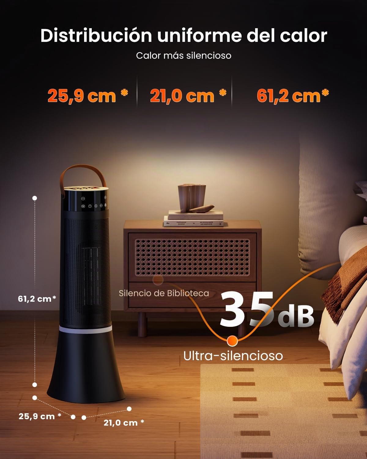 Calefactor Bajo Consumo con Mando a Distancia, 2000W PTC Calefactor Baño, Protección Contra Sobrecalentamiento/Vuelco, 3 Modos, Temporizador 12h, 70° Oscilación, Calefactor Eléctrico Ruido (B)