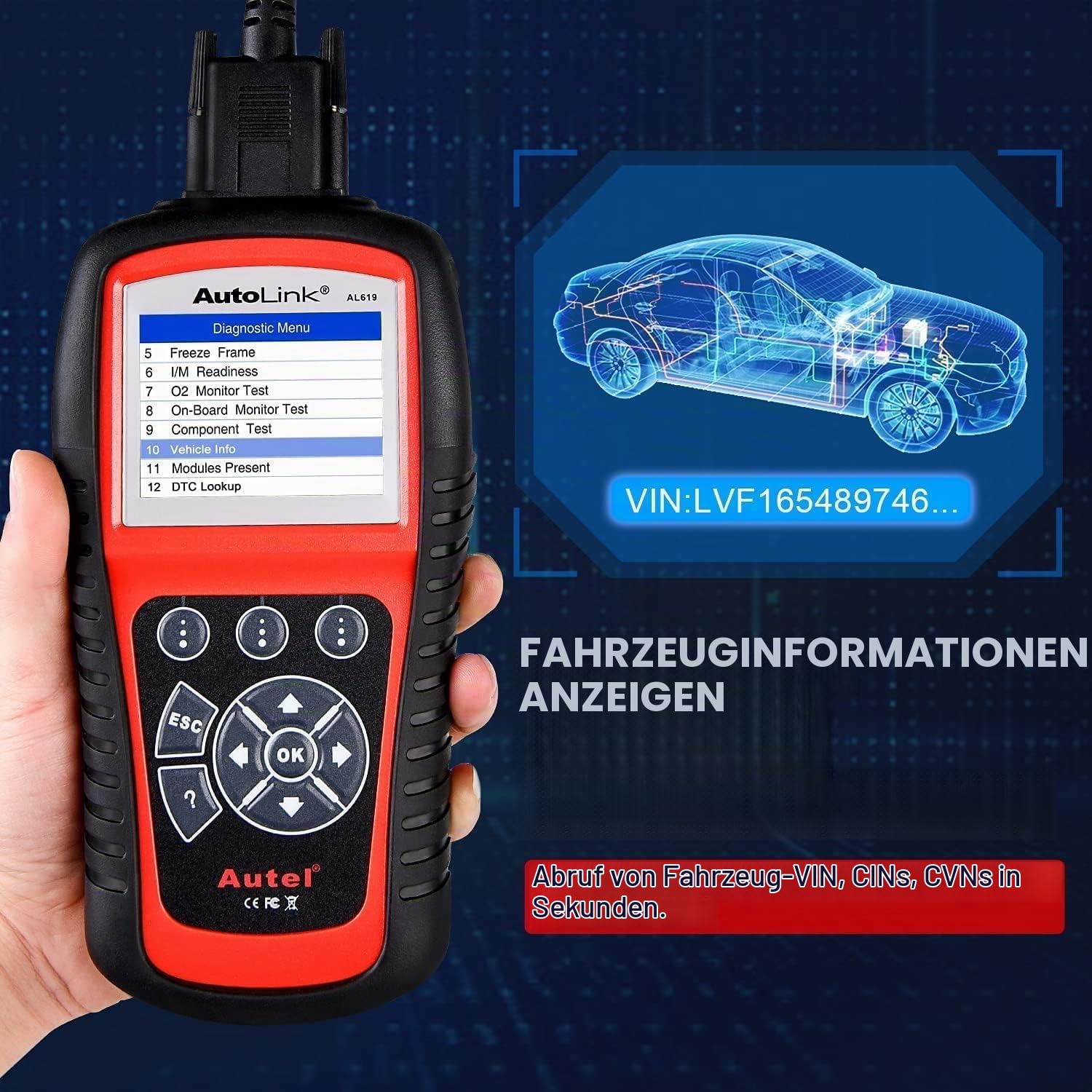 Autel AutoLink AL619 OBD2 Scanner, Auto ABS SRS Diagnosegerät | Zurücksetzen der ABS SRS Warnleuchten, OBDII Funktion mit Live-Daten, Ready-Test, Erweiterte von ML619/ ML519/ AL519