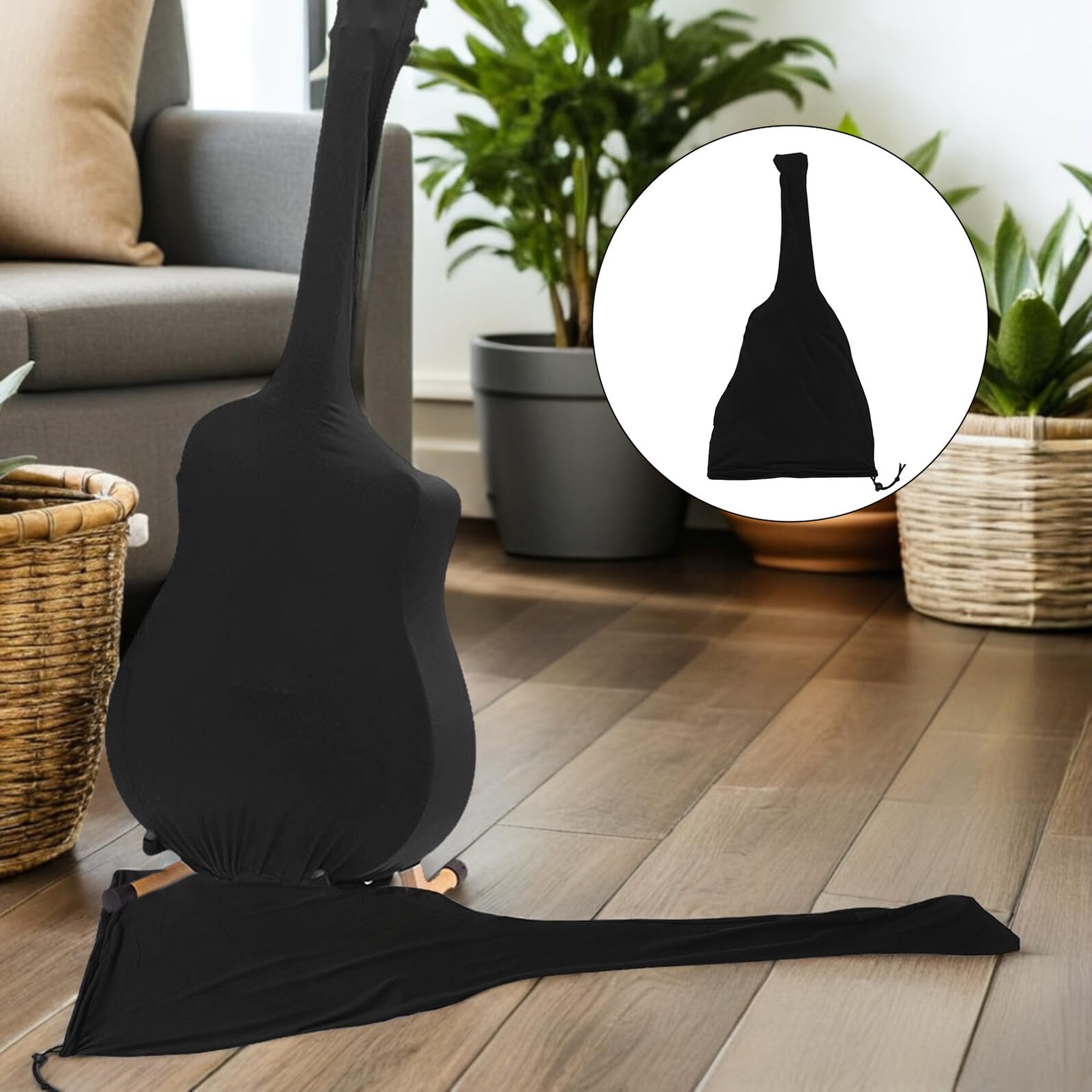 Universelle Gitarrendecke aus Schwarzem Polyester für Akustische und E-Gitarren Staubschutzhülle mit Kordelzug und Praktischem Reise Design für Täglichen Schutz