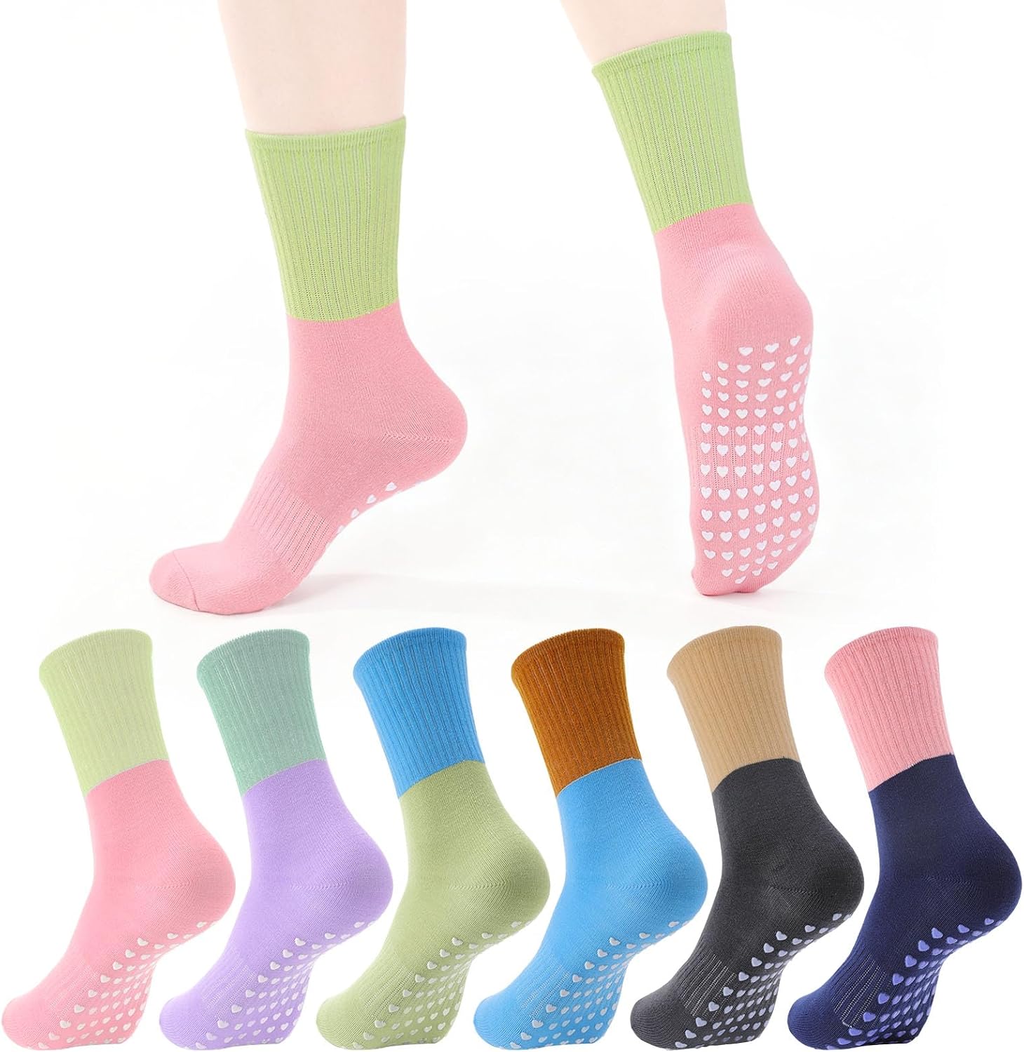 Pilates Socks with Grips for Women Cute Non Slip Yoga Socks for Barre Hospital Home